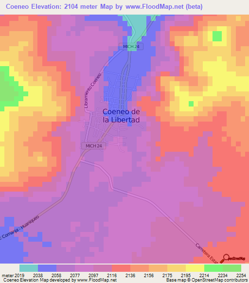 Coeneo,Mexico Elevation Map