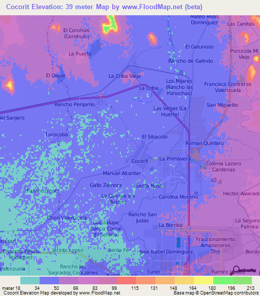 Cocorit,Mexico Elevation Map