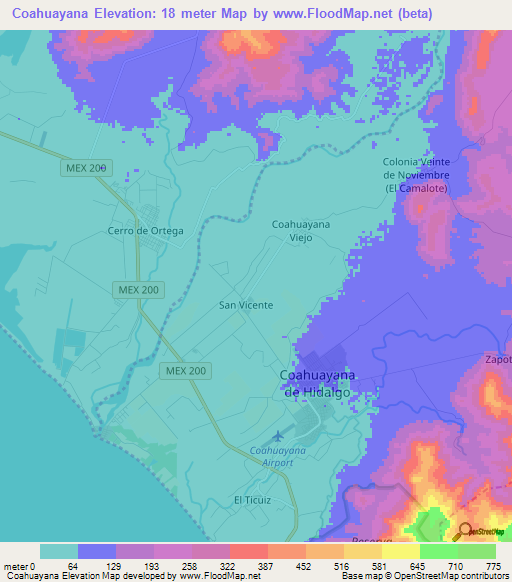 Coahuayana,Mexico Elevation Map