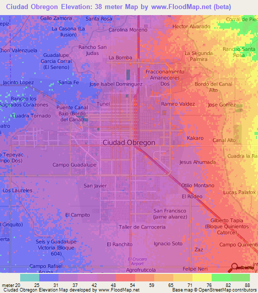 Ciudad Obregon,Mexico Elevation Map