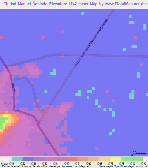 Ciudad Manuel Doblado,Mexico Elevation Map