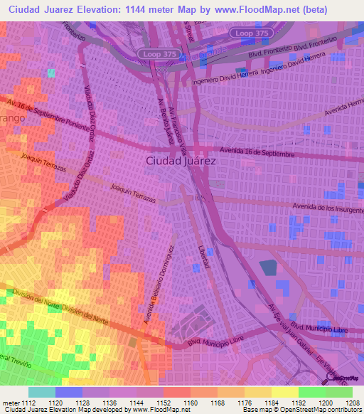 Ciudad Juarez,Mexico Elevation Map