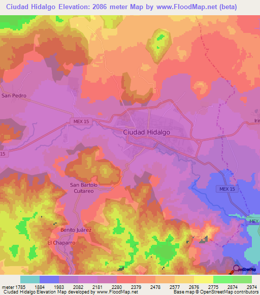 Ciudad Hidalgo,Mexico Elevation Map