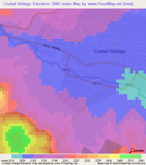 Ciudad Hidalgo,Mexico Elevation Map