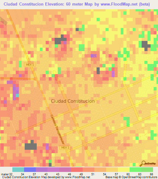 Ciudad Constitucion,Mexico Elevation Map