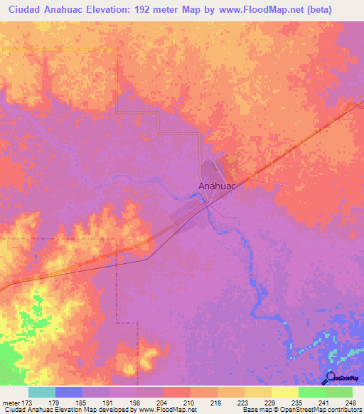 Ciudad Anahuac,Mexico Elevation Map