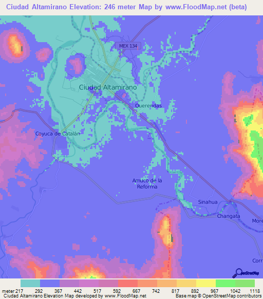 Ciudad Altamirano,Mexico Elevation Map