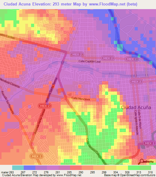 Ciudad Acuna,Mexico Elevation Map