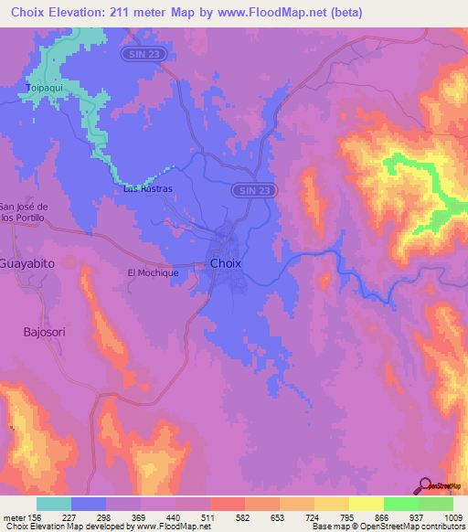 Choix,Mexico Elevation Map