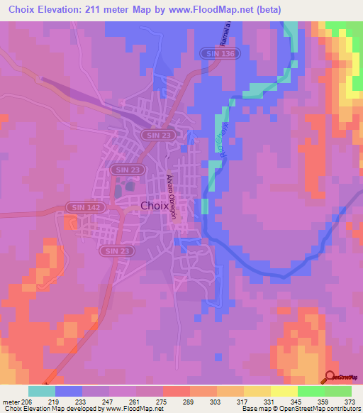 Choix,Mexico Elevation Map