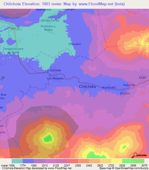 Chilchota,Mexico Elevation Map