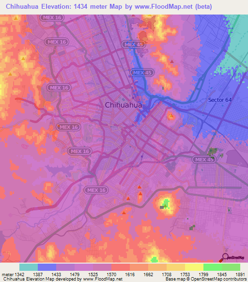 Chihuahua,Mexico Elevation Map