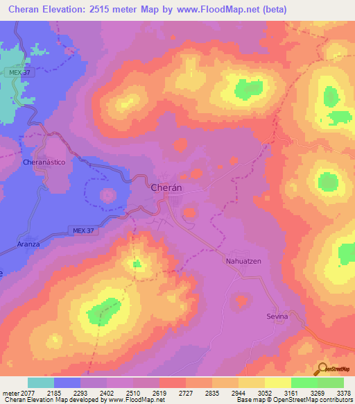 Cheran,Mexico Elevation Map