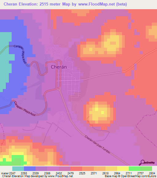 Cheran,Mexico Elevation Map