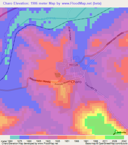 Charo,Mexico Elevation Map