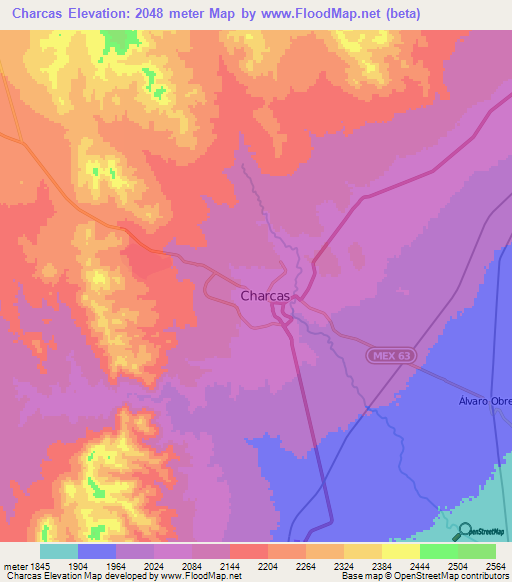 Charcas,Mexico Elevation Map