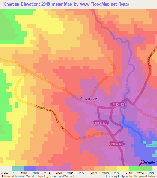 Charcas,Mexico Elevation Map