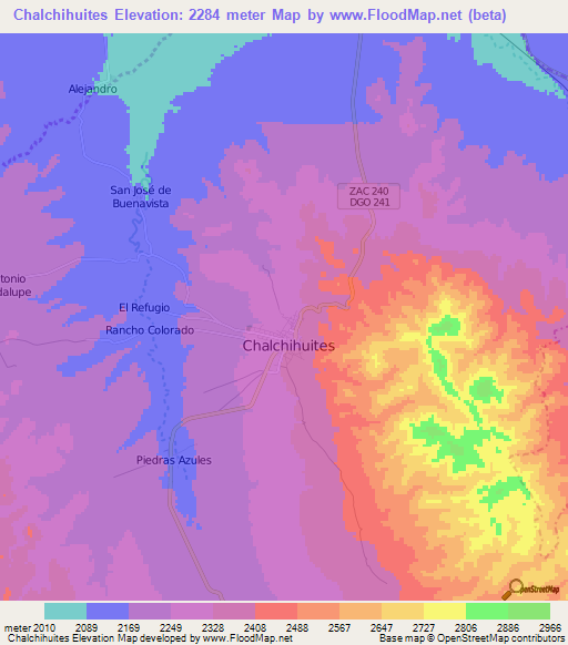 Chalchihuites,Mexico Elevation Map