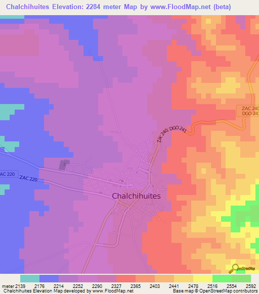 Chalchihuites,Mexico Elevation Map