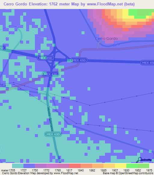 Cerro Gordo,Mexico Elevation Map