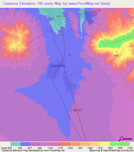 Castanos,Mexico Elevation Map