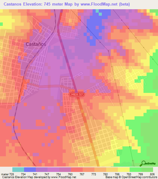 Castanos,Mexico Elevation Map