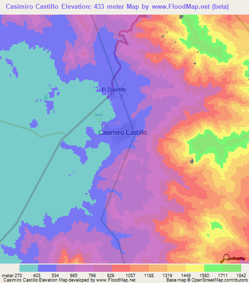 Casimiro Castillo,Mexico Elevation Map