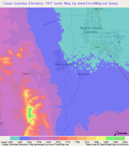 Casas Grandes,Mexico Elevation Map