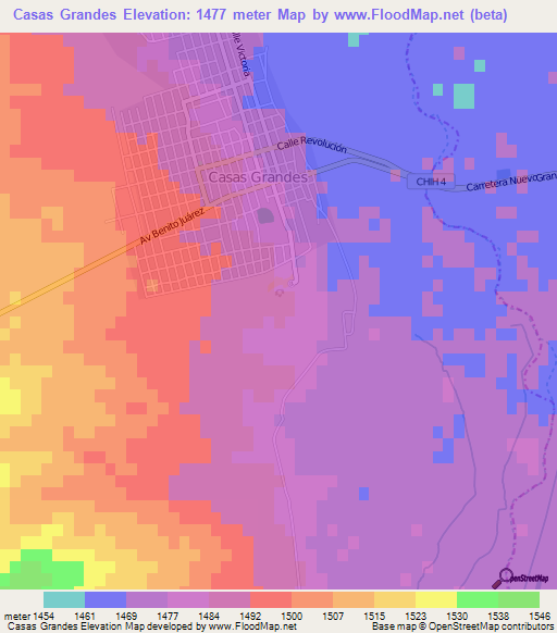 Casas Grandes,Mexico Elevation Map