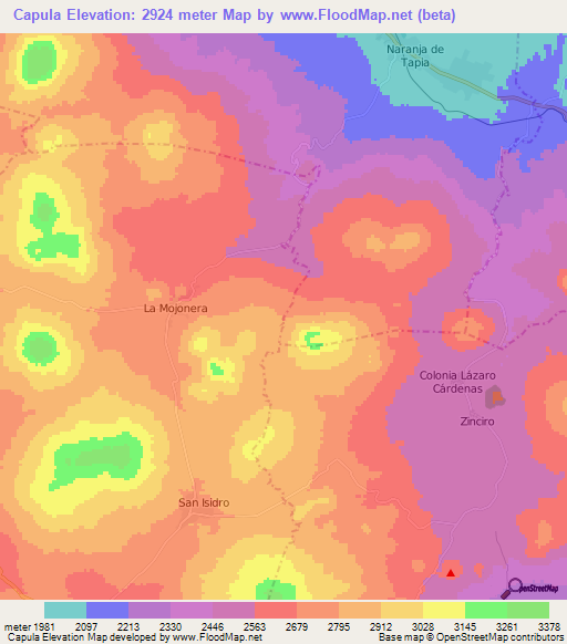 Capula,Mexico Elevation Map