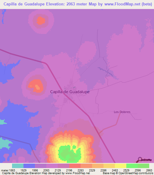 Capilla de Guadalupe,Mexico Elevation Map