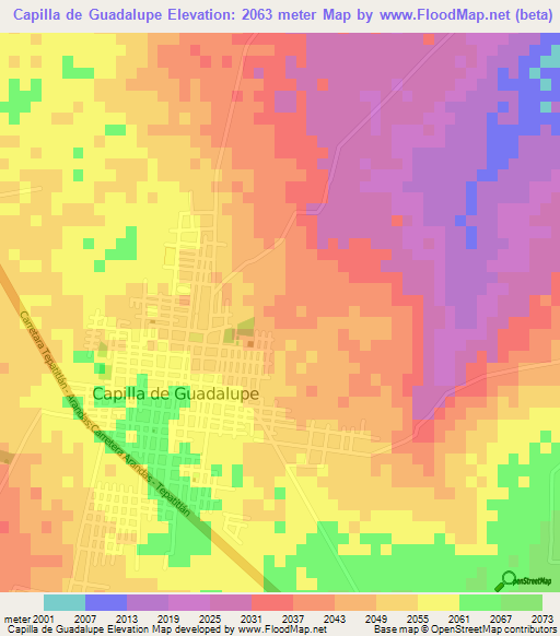 Capilla de Guadalupe,Mexico Elevation Map