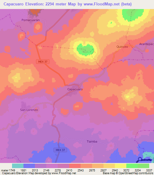 Capacuaro,Mexico Elevation Map