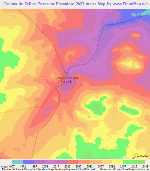 Canitas de Felipe Pescador,Mexico Elevation Map