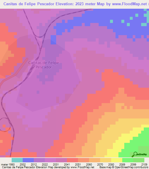 Canitas de Felipe Pescador,Mexico Elevation Map