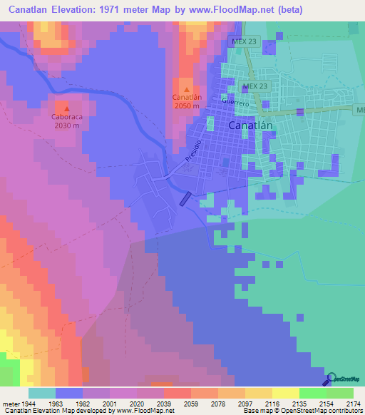 Canatlan,Mexico Elevation Map