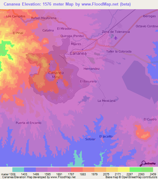 Cananea,Mexico Elevation Map