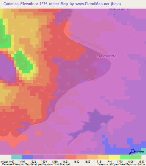 Cananea,Mexico Elevation Map