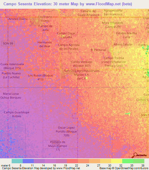 Campo Sesenta,Mexico Elevation Map