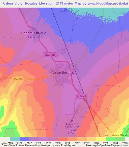 Calera Victor Rosales,Mexico Elevation Map