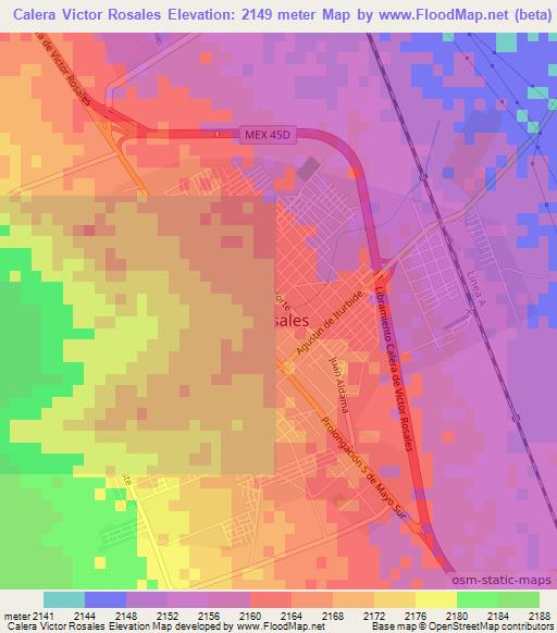 Calera Victor Rosales,Mexico Elevation Map