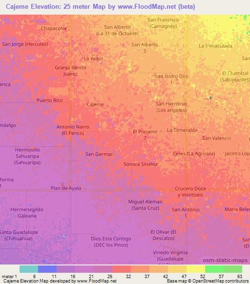 Cajeme,Mexico Elevation Map