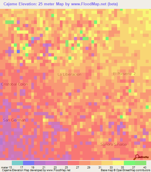 Cajeme,Mexico Elevation Map