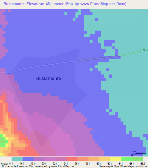 Bustamante,Mexico Elevation Map