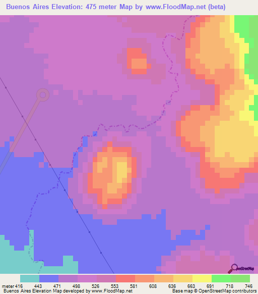 Buenos Aires,Mexico Elevation Map