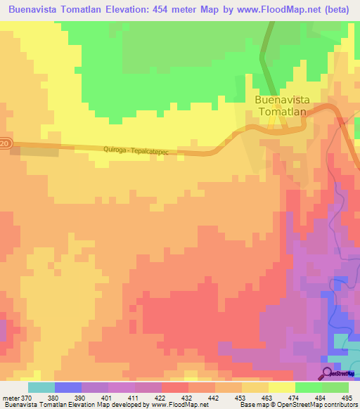 Buenavista Tomatlan,Mexico Elevation Map