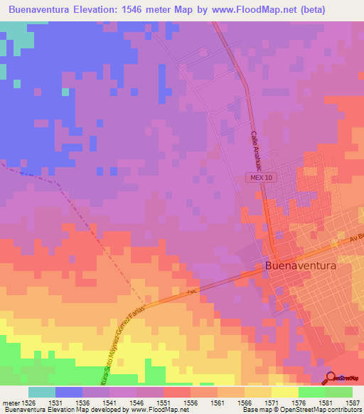 Buenaventura,Mexico Elevation Map