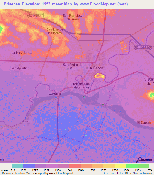 Brisenas,Mexico Elevation Map