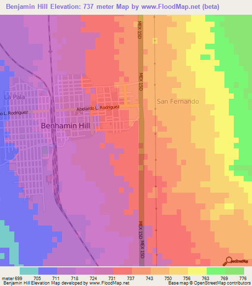 Benjamin Hill,Mexico Elevation Map