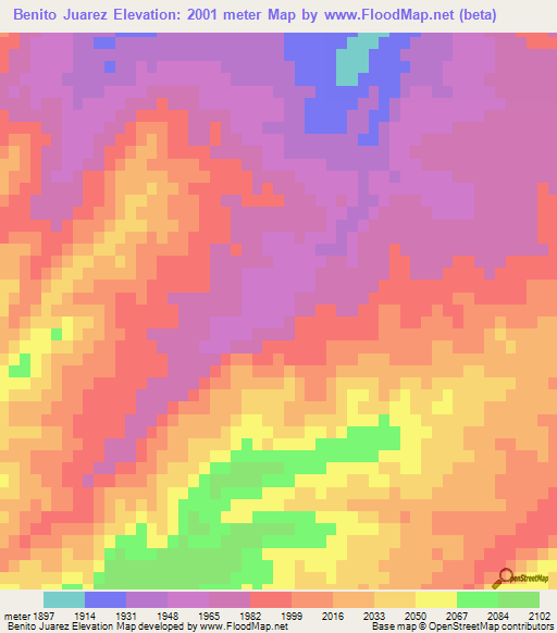 Benito Juarez,Mexico Elevation Map